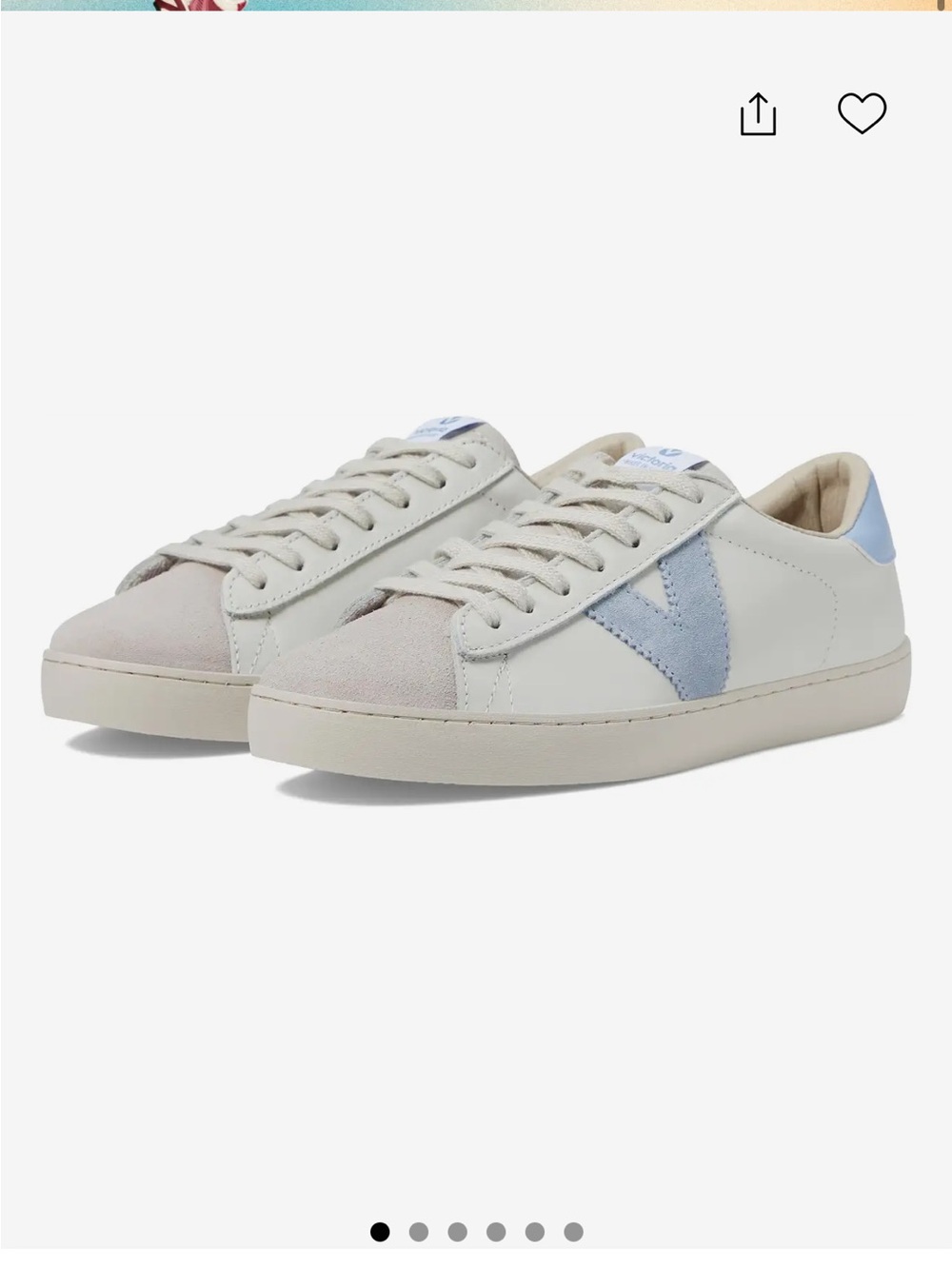 Victoria Berlin Leather Low-Top Sneakers in Off-White with Light Blue Accent